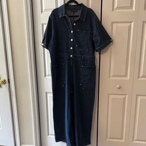 Eloquii Dark Indigo Wide-Leg Denim Jumpsuit